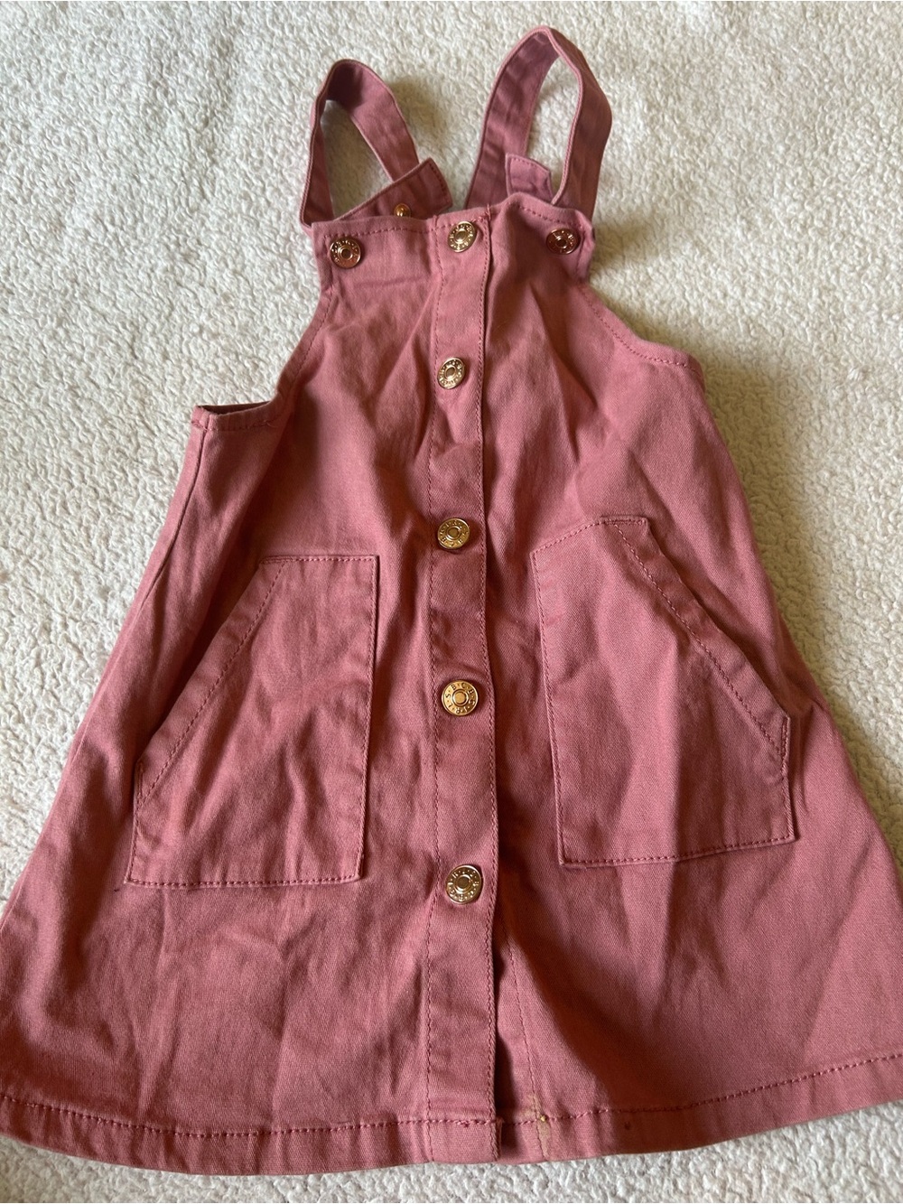 Girls Pink Button-Front Pinafore Dress